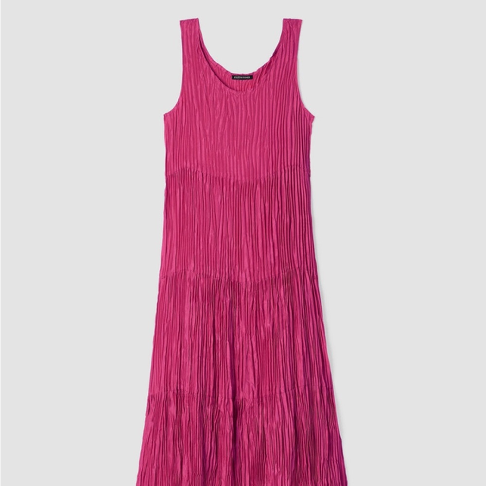Eileen fisher Crushed Silk Tiered pink dress size L NWT